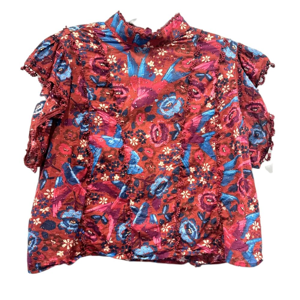 FARM Rio Pink and Blue Floral Flutter Sleeve Blouse - Picture 3 of 12